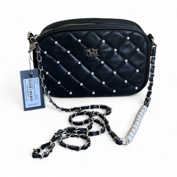 NWT Badgley Mischka Pearl Quilted Black Camera Bag ✨ Holiday Glam Gift - Picture 3 of 8